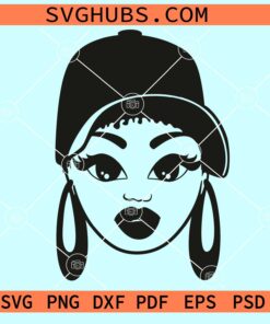 Woman face with cap SVG, Afro Woman Cap Low Svg, Black woman with a cap svg