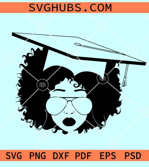 Afro woman graduation cap SVG, Educated Afro Woman svg, Graduation Hat svg