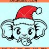 Christmas Elephant SVG, elephant Santa hat svg, baby elephant with Santa hat svg