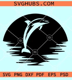 Dolphin Jumping Wall Art SVG, Dolphin sunrise svg, dolphin sunset svg