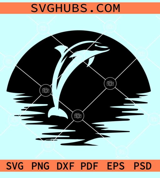 Dolphin Jumping Wall Art SVG, Dolphin sunrise svg, dolphin sunset svg