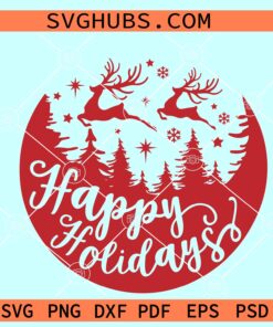 Happy Holidays Round Christmas SVG, Happy Holiday Christmas Ornament SVG