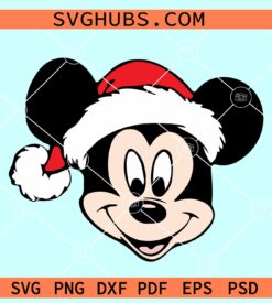 Mickey Mouse head Christmas svg, Mickey Mouse Christmas svg, Mickey with Santa hat SVG
