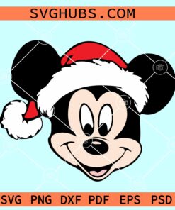 Mickey Mouse head Christmas svg, Mickey Mouse Christmas svg, Mickey with Santa hat SVG