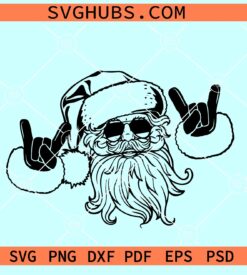 Santa Sunglasses SVG, cool Santa, Santa rock hand svg, Santa clipart