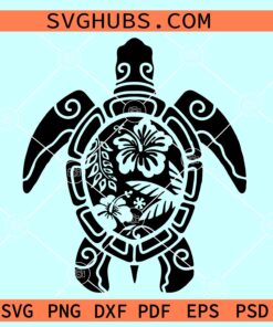 Tribal Hibiscus Sea Turtle SVG, Hibiscus turtle svg, Turtle Flower Svg