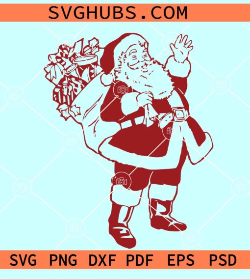 Vintage Santa Waving SVG, Happy Santa svg, waving Santa svg, Santa Claus svg