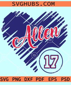 Allen 17 heart SVG, Allen 17 scribble heart Svg, Josh Allen SVG