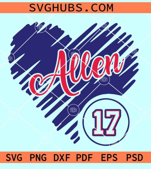 Allen 17 heart SVG, Allen 17 scribble heart Svg, Josh Allen SVG