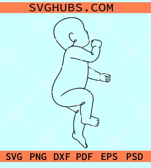 Baby boy line art SVG, sleeping baby boy line art SVG, Baby boy SVG
