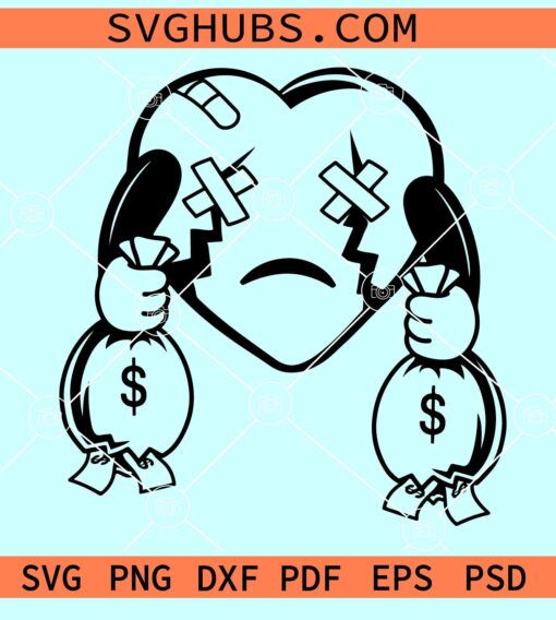 Broken Heart Money SVG, Money heart svg, Hustling svg, Money Heart SVG