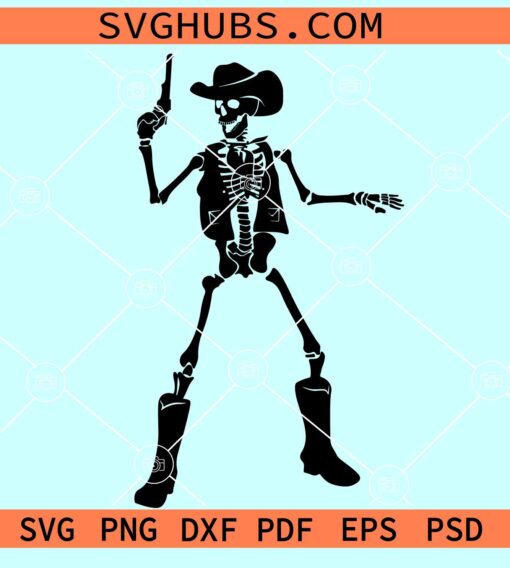 Cowboy Skeleton with gun SVG, Cowboy Skeleton SVG, Cowboy Skull svg