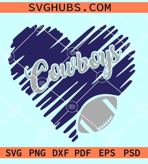 Cowboys Heart football SVG, Dallas Cowboys Scribble Heart SVG