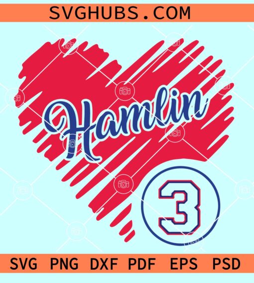 Damar Hamlin Heart SVG, Hamlin Number 3 Heart SVG, Love Damar Hamlin SVG