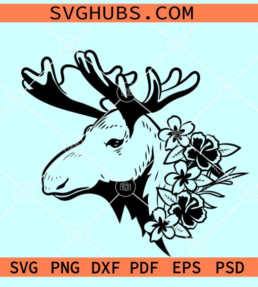 Floral Moose Svg, moose silhouette, Elk Svg, Boho Svg design