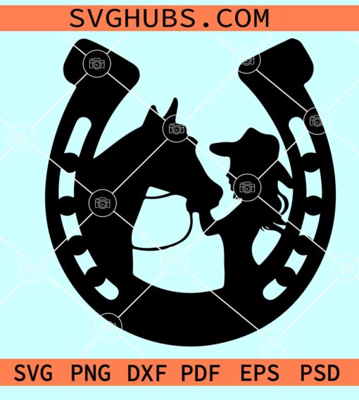 Girl Kissing Horse SVG, Cowgirl SVG, Horseshoe SVG, Country Horse Girl SVG