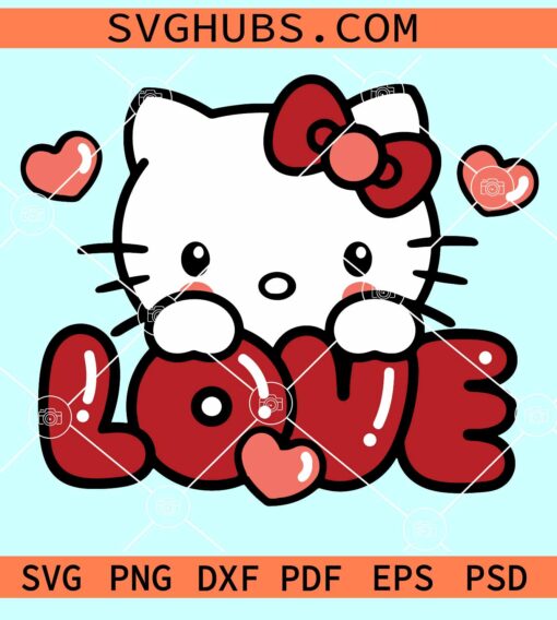 Hello Kitty Valentine SVG, Hello Kitty Hugs Heart SVG, Valentine’s Day Svg