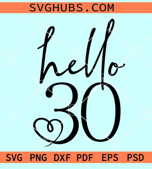 Hello Thirty Birthday SVG, Hello Thirty SVG, Talk thirty to me, Hello 30 svg
