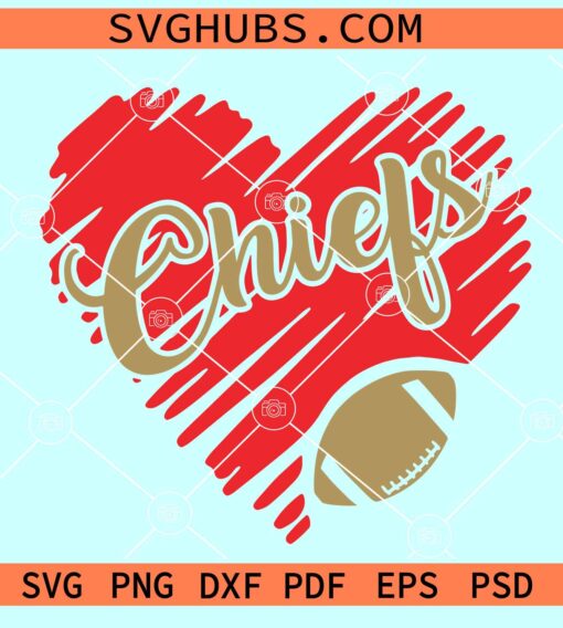 KC Chiefs Heart SVG, Chiefs scribble Heart SVG, KC Chiefs football svg