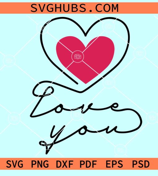 Love you Heart scribble SVG, scribble heart SVG, Valentine SVG