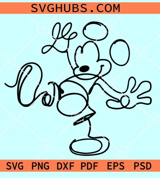 Mickey Mouse with Lines SVG, Mickey Mouse line art SVG, Mickey Mouse SVG