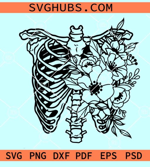 Rib Cage Floral Svg, Ribs floral svg, Rib Cage with flowers svg
