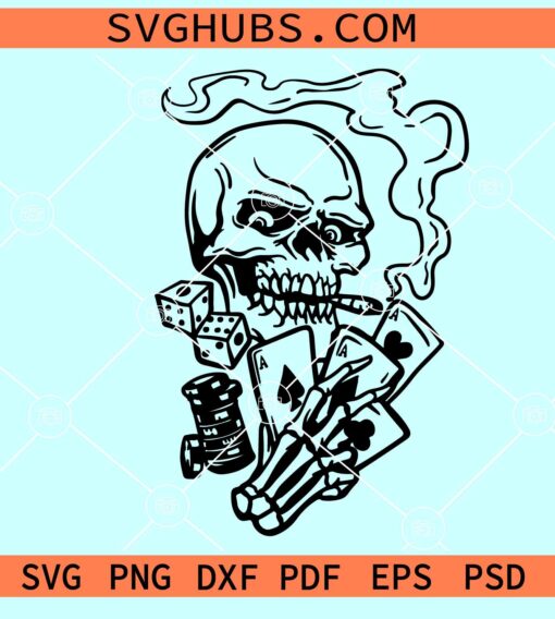 Skull Gambler SVG, skull with cards svg, gambler shirt svg, Gambling Addict Skull Svg