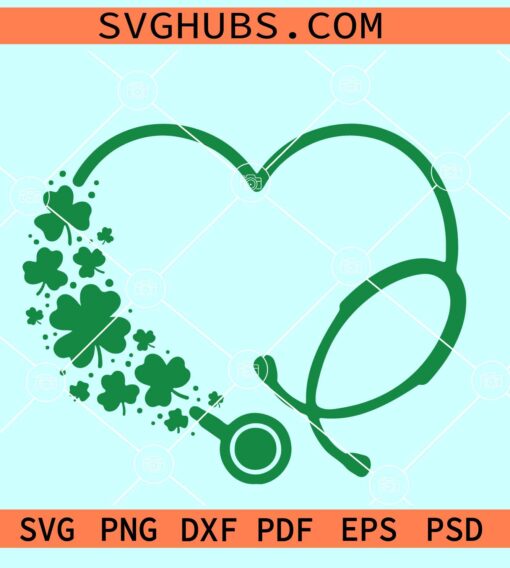 Stethoscope Shamrock heart SVG, Lucky Nurse SVG, Heart Stethoscope SVG