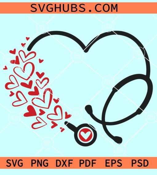 Stethoscope Valentine SVG, Nurse Valentine SVG, Stethoscope with hearts SVG