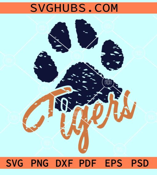 Tigers Paw Print SVG, Tigers football SVG, Go tigers Svg, Football mom Svg