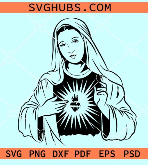 Virgin Mary SVG, Virgin Mary Potrait SVG, Virgin Mary Silhouette, Our Lady Svg