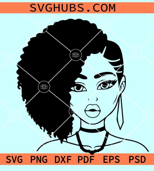 African American lady SVG, black lady svg, Afro hair svg, Afro puff svg