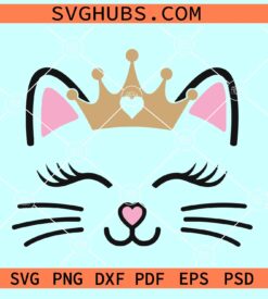 Cat face with crown SVG, Cat Face Crown Svg, Kitty Face Svg, Crown Svg