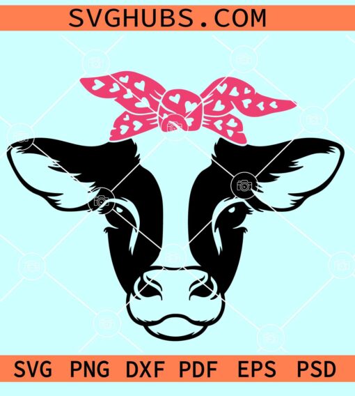 Cow Valentine SVG, Cow with Valentine bandana SVG, Cow bandana SVG