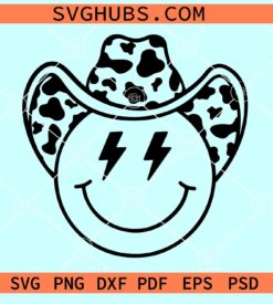 Cowboy Smiley face SVG, Cow print hat smiley svg, western smiley svg