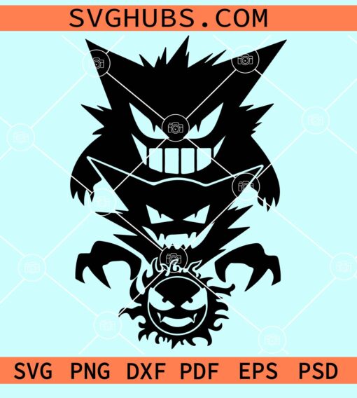 Ghostly Trio SVG, Pokemon Gengar SVG, Haunter SVG, Gastly Vector SVG, Gastly Evolution Svg
