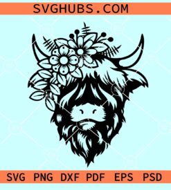 Highland Cow with Flowers SVG, Highland cow svg, heifer Svg