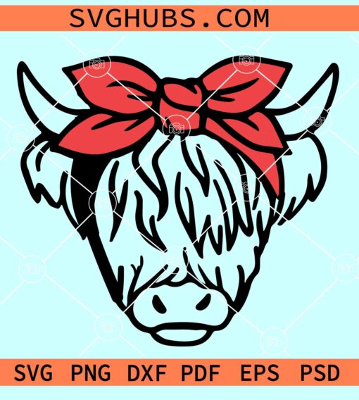 Highland cow with bandana SVG, cow bandana svg, Highland cow svg