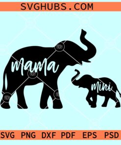 Mama and Mini elephant SVG, elephant outline svg, mom baby shower svg