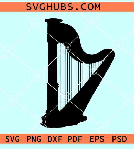 Music harp SVG, music instrument svg, Harp silhouette svg
