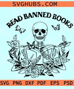 Read banned books skeleton SVG, Skeleton holding Book svg