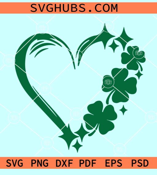 Shamrock Sparkly Heart SVG, St Patrick heart SVG, Lucky shamrock svg