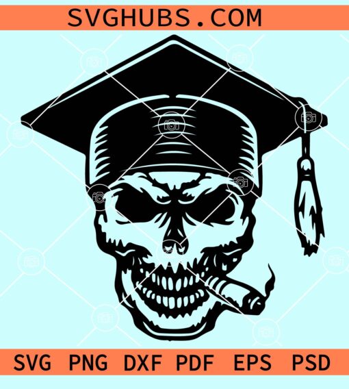 Skeleton with graduation cap SVG, Skull In A Graduate Cap Svg, Skeleton Svg