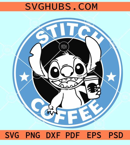 Stitch Coffee SVG, Stitch drinking Starbucks svg, Disney clipart svg
