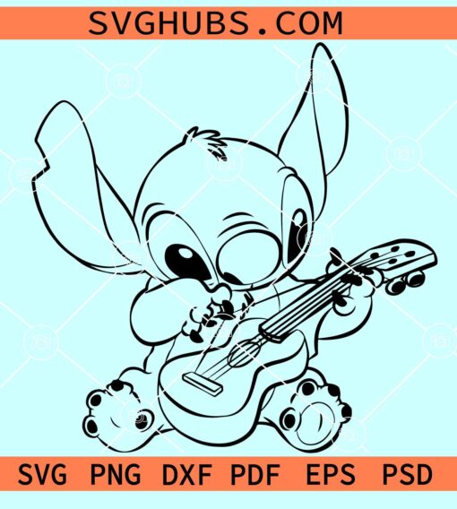 Stitch with guitar SVG, Stitch playing guitar SVG, Stich SVG files