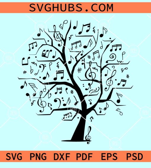 Tree with Music notes SVG, Music Tree With Notes svg, Music Tree svg, Music Notes svg