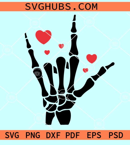 Valentine skeleton finger SVG, Skeleton Hand I Love You Svg, Skeleton Valentines Day Svg
