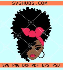Afro Black Girl with bandana SVG, Woman headband svg, Afro Woman svg