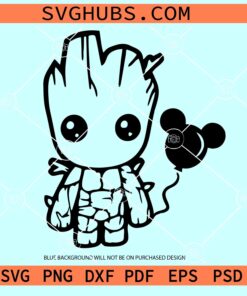 Baby Groot with Mickey Ballon SVG, Groot with mouse balloons svg