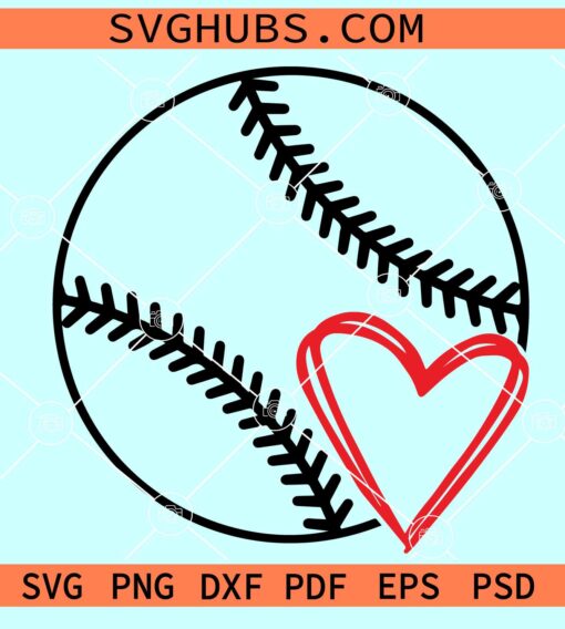 Baseball Softball Heart Doodle SVG, Baseball Heart svg, Baseball outline svg